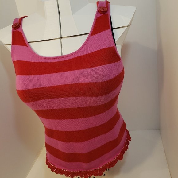 2/$30 Designer Tulle Button Tank Top Pink Striped - Picture 1 of 11
